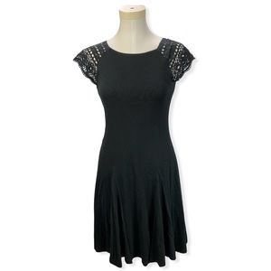 Lauren Ralph Lauren 100% cotton Crochet sleeve fit and flare black dress size S